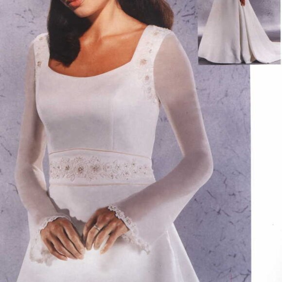 SAMPLE Bridgerton Vintage Wedding Dress, LONG SLEEVE Empire Waist Scoop Neck - Picture 1 of 12